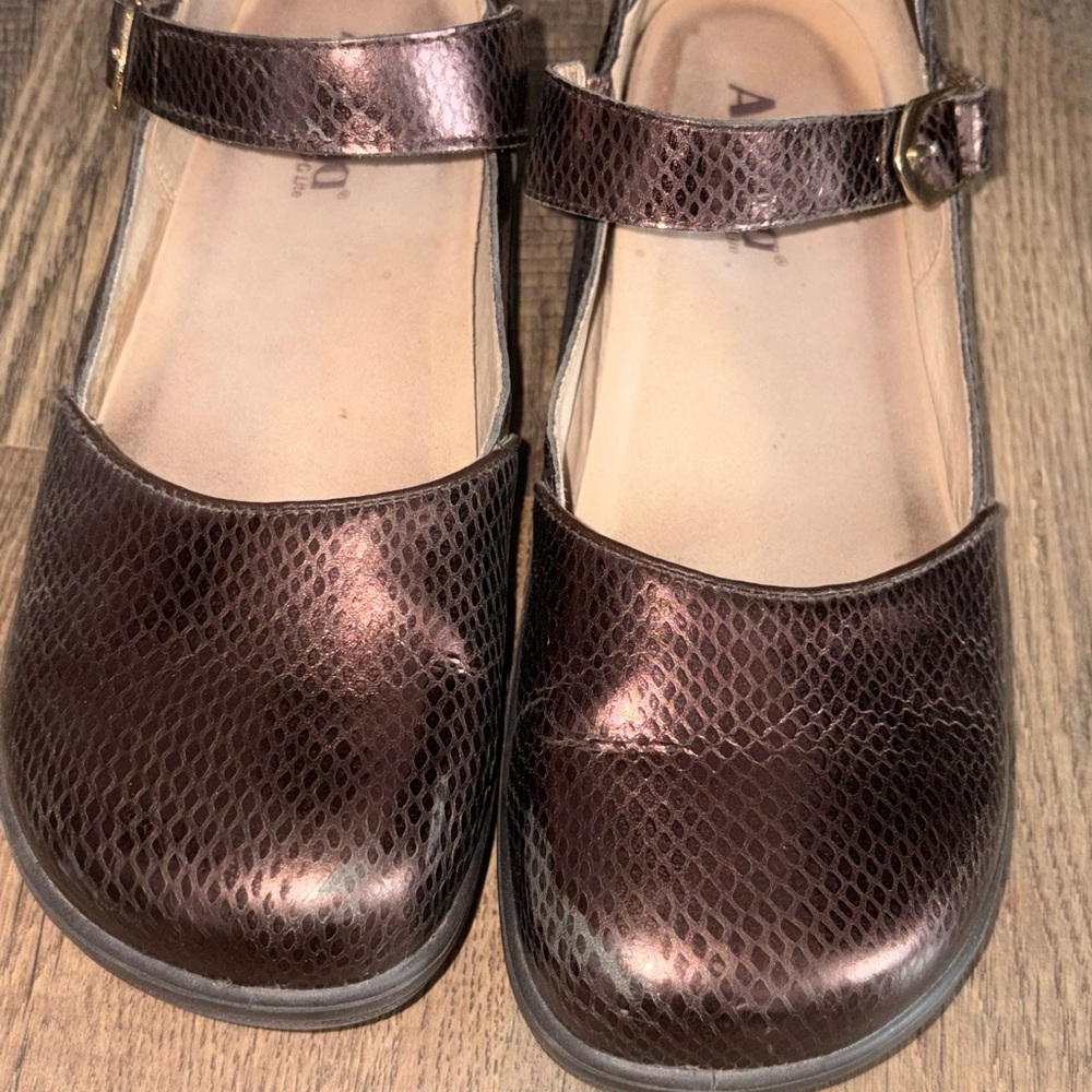Alegria Shiny Brown Textured Dress Shoes